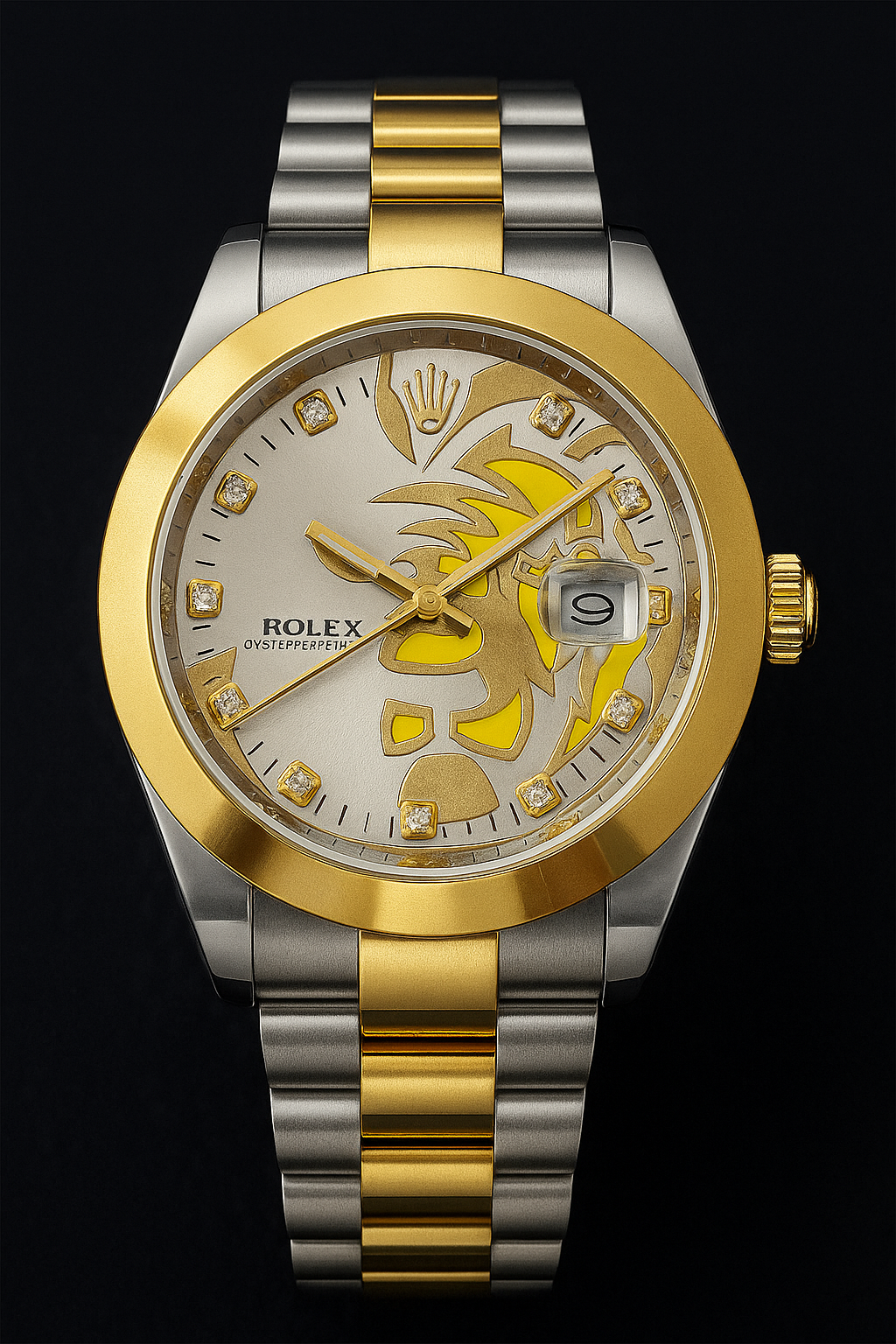 ROLEX lion face  with silver gold chain|thezeit