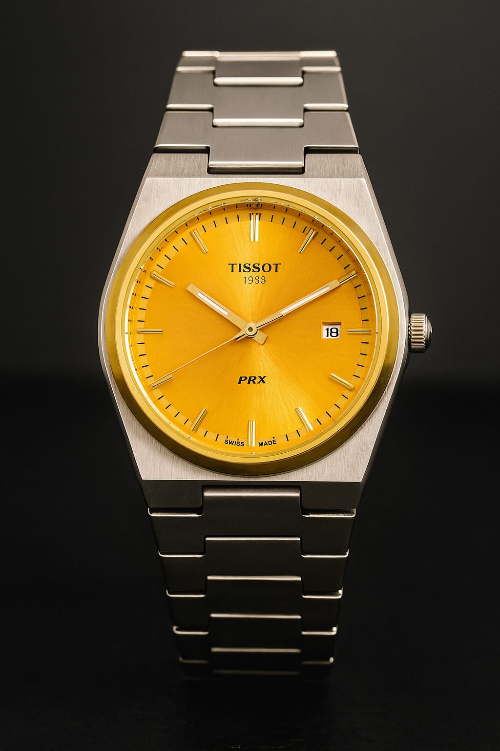 TISSOT PRX 1853 WATCH WITH YELLOW  SHADE| FOR MEN’S