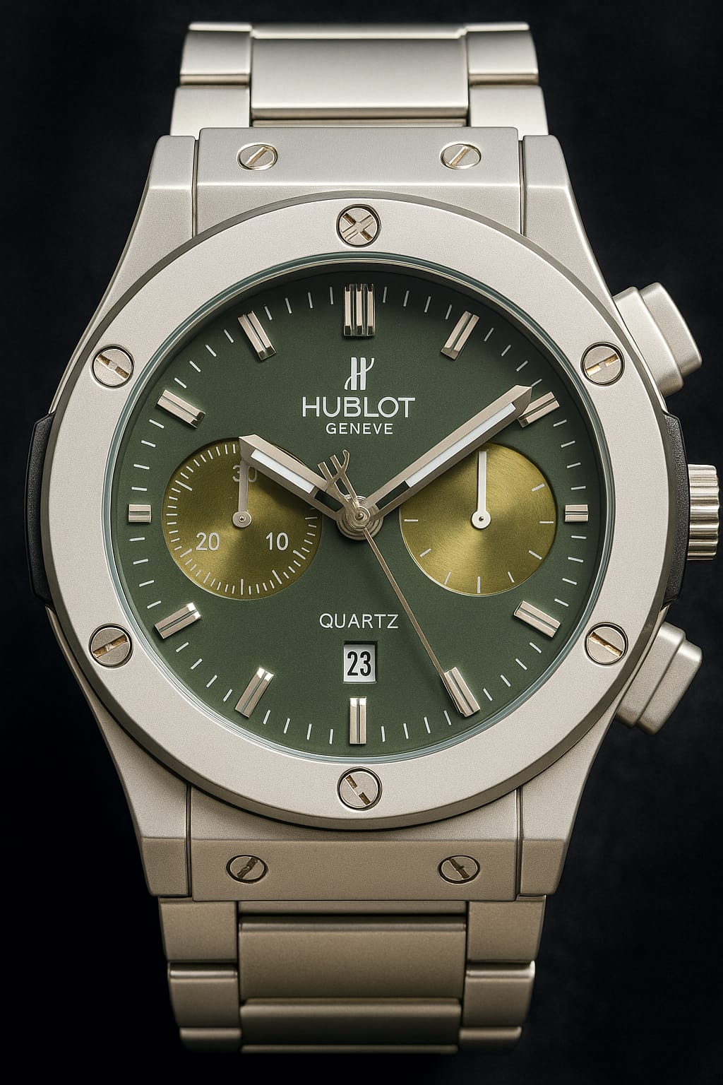 HUBLOT CHRONO CLASSIC DATE GREEN SILVER WATCH FOR MEN’S