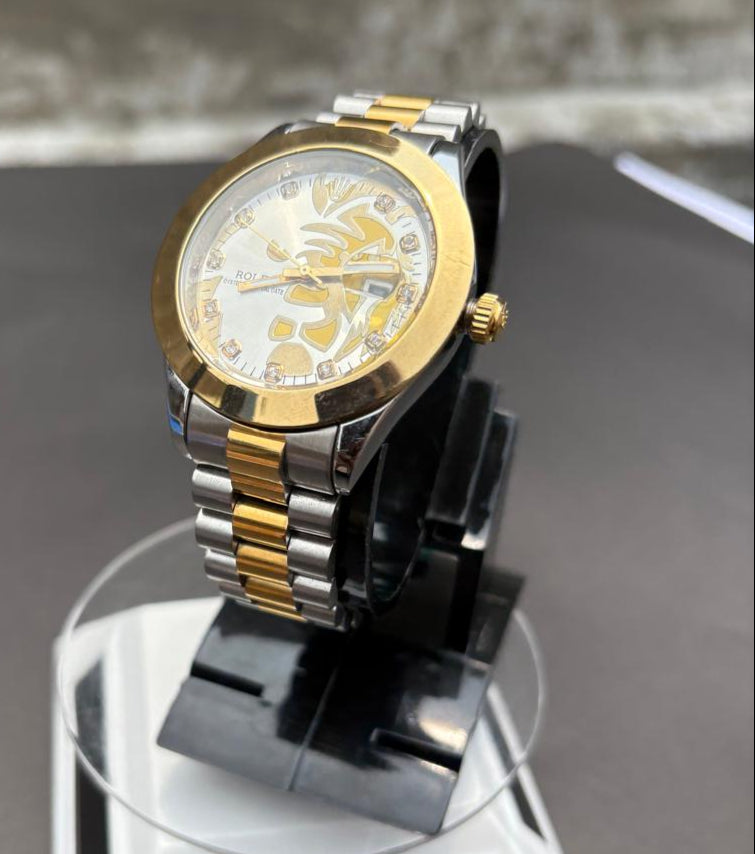 ROLEX lion face  with silver gold chain|thezeit