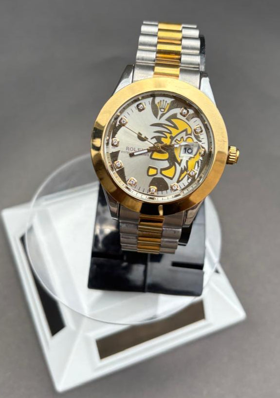 ROLEX lion face  with silver gold chain|thezeit